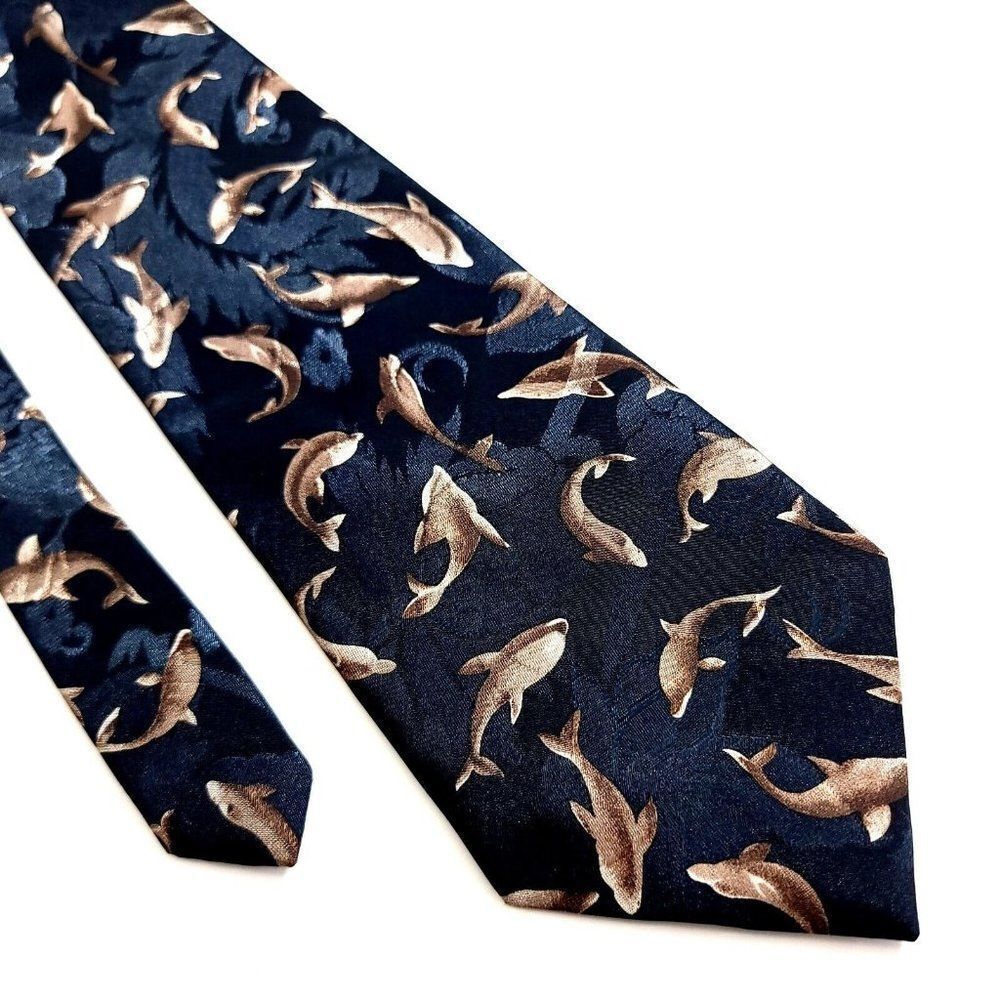 Dino Romaro Dark Green Dolphin Jacquard‎ Print Short Wide Silk Tie